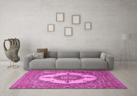 Machine Washable Medallion Pink Traditional Rug, wshtr1601pnk