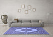 Machine Washable Medallion Blue Traditional Rug in a Living Room, wshtr1601blu