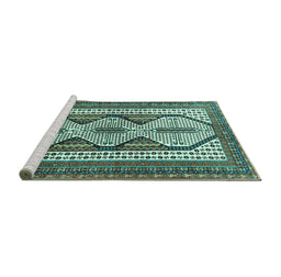 Sideview of Machine Washable Persian Turquoise Traditional Area Rugs, wshtr1602turq