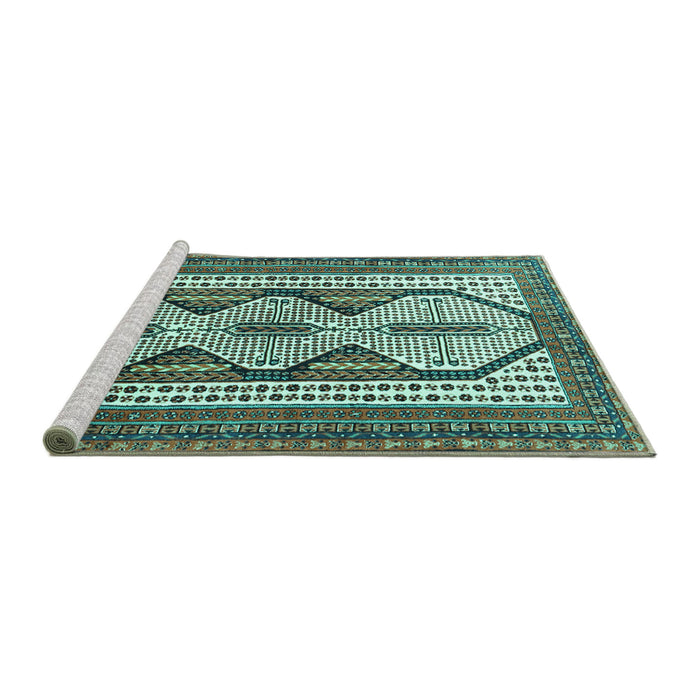 Sideview of Machine Washable Persian Turquoise Traditional Area Rugs, wshtr1602turq
