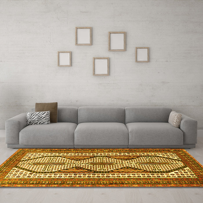 Machine Washable Persian Yellow Traditional Rug in a Living Room, wshtr1602yw