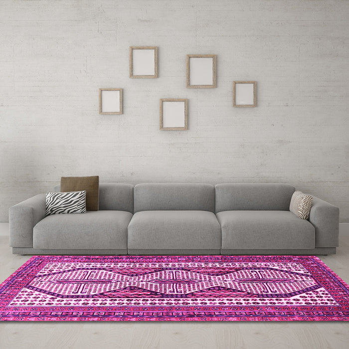 Machine Washable Persian Pink Traditional Rug in a Living Room, wshtr1602pnk