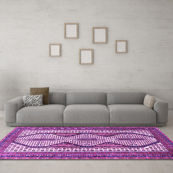 Machine Washable Persian Purple Traditional Area Rugs in a Living Room, wshtr1602pur