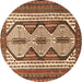 Round Persian Brown Traditional Rug, tr1602brn