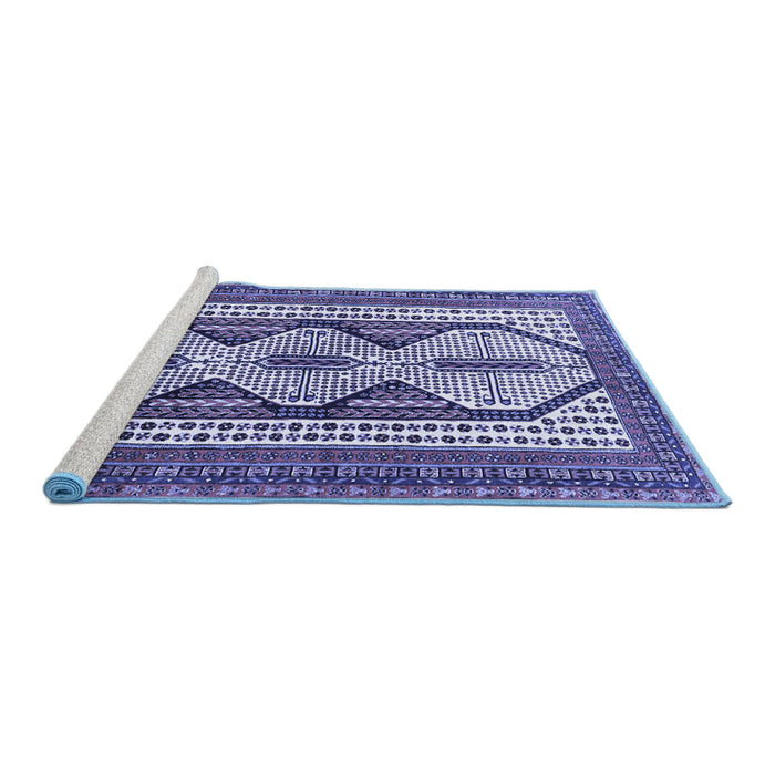 Sideview of Machine Washable Persian Blue Traditional Rug, wshtr1602blu
