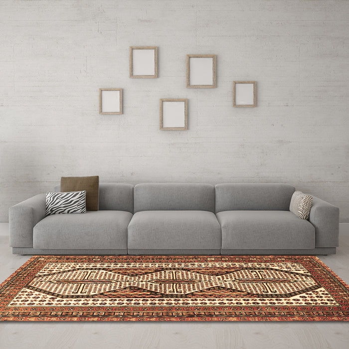 Machine Washable Persian Brown Traditional Rug in a Living Room,, wshtr1602brn