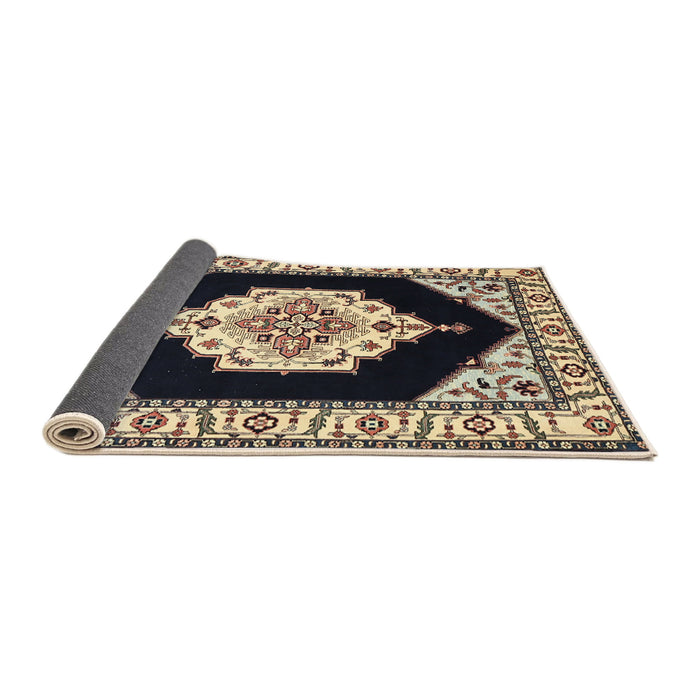 Sideview of Traditional Charcoal Black Medallion Rug, tr1603