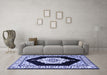 Machine Washable Medallion Blue Traditional Rug in a Living Room, wshtr1603blu