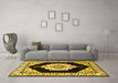 Machine Washable Medallion Yellow Traditional Rug in a Living Room, wshtr1603yw