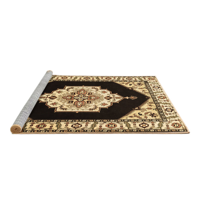 Sideview of Machine Washable Medallion Brown Traditional Rug, wshtr1603brn