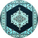 Round Medallion Light Blue Traditional Rug, tr1603lblu