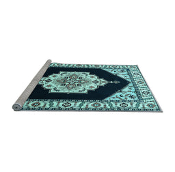 Sideview of Machine Washable Medallion Light Blue Traditional Rug, wshtr1603lblu
