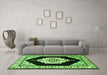 Machine Washable Medallion Green Traditional Area Rugs in a Living Room,, wshtr1603grn