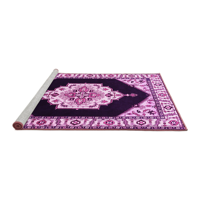 Sideview of Machine Washable Medallion Pink Traditional Rug, wshtr1603pnk