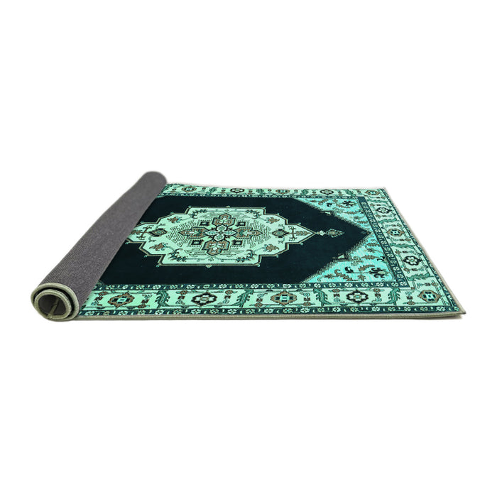 Sideview of Medallion Turquoise Traditional Rug, tr1603turq
