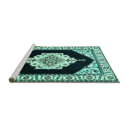 Sideview of Machine Washable Medallion Turquoise Traditional Area Rugs, wshtr1603turq
