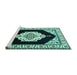 Sideview of Machine Washable Medallion Turquoise Traditional Area Rugs, wshtr1603turq