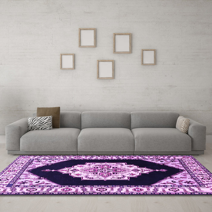 Machine Washable Medallion Purple Traditional Area Rugs in a Living Room, wshtr1603pur