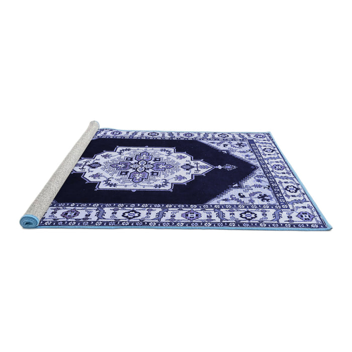 Sideview of Machine Washable Medallion Blue Traditional Rug, wshtr1603blu