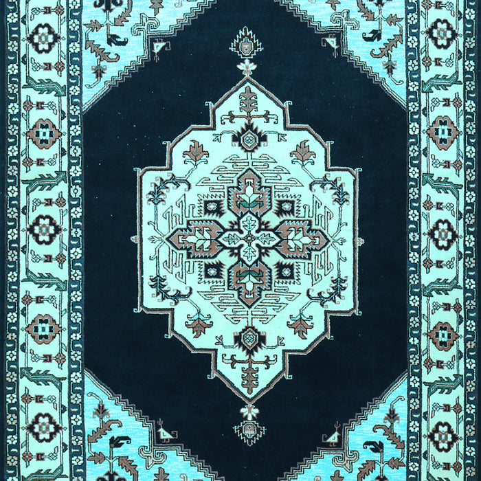 Machine Washable Medallion Light Blue Traditional Rug, wshtr1603lblu