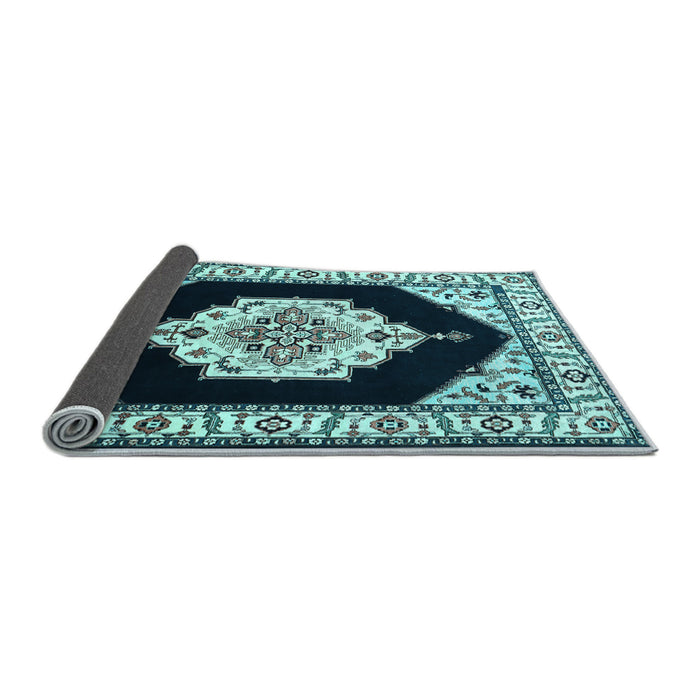 Sideview of Medallion Light Blue Traditional Rug, tr1603lblu