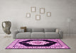 Machine Washable Medallion Pink Traditional Rug in a Living Room, wshtr1603pnk