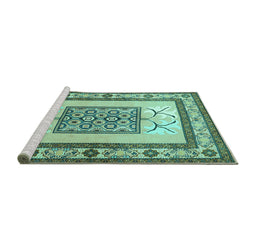 Sideview of Machine Washable Persian Turquoise Traditional Area Rugs, wshtr1604turq
