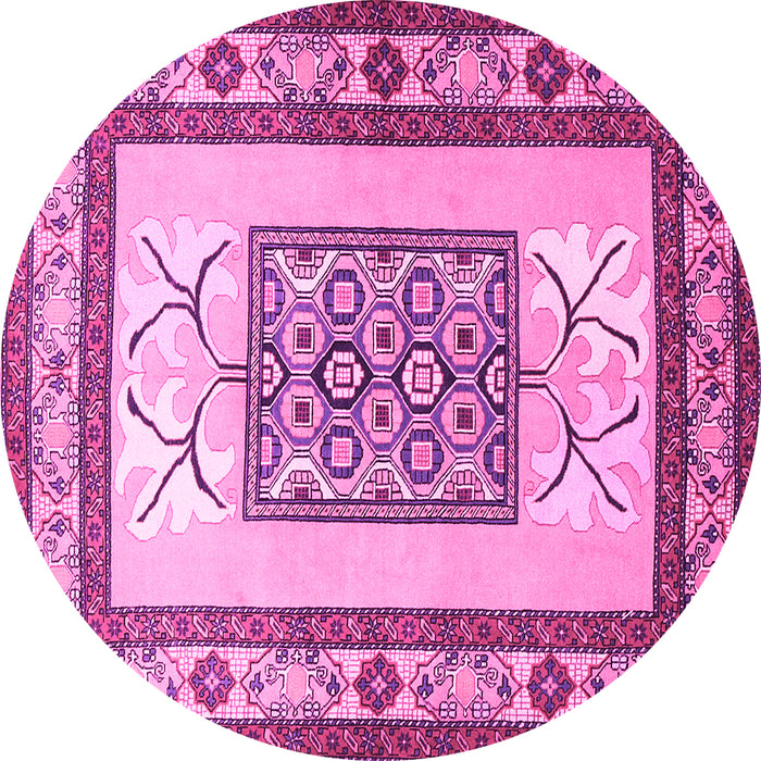 Round Machine Washable Persian Pink Traditional Rug, wshtr1604pnk
