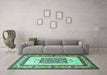 Machine Washable Persian Turquoise Traditional Area Rugs in a Living Room,, wshtr1604turq