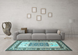 Machine Washable Persian Light Blue Traditional Rug in a Living Room, wshtr1604lblu
