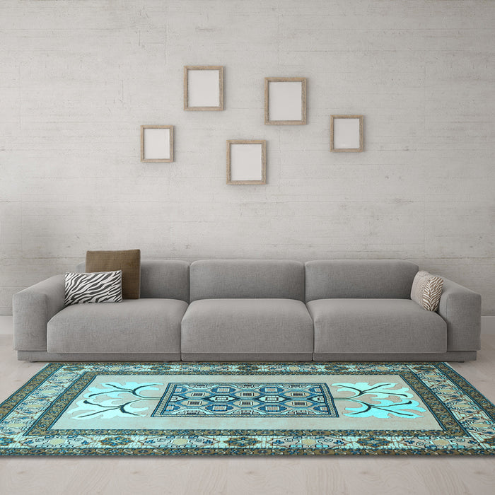 Machine Washable Persian Light Blue Traditional Rug in a Living Room, wshtr1604lblu