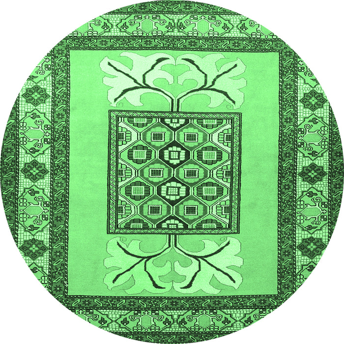 Round Persian Emerald Green Traditional Rug, tr1604emgrn