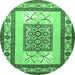 Round Machine Washable Persian Emerald Green Traditional Area Rugs, wshtr1604emgrn