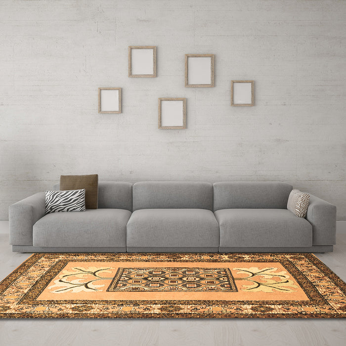 Machine Washable Persian Brown Traditional Rug in a Living Room,, wshtr1604brn