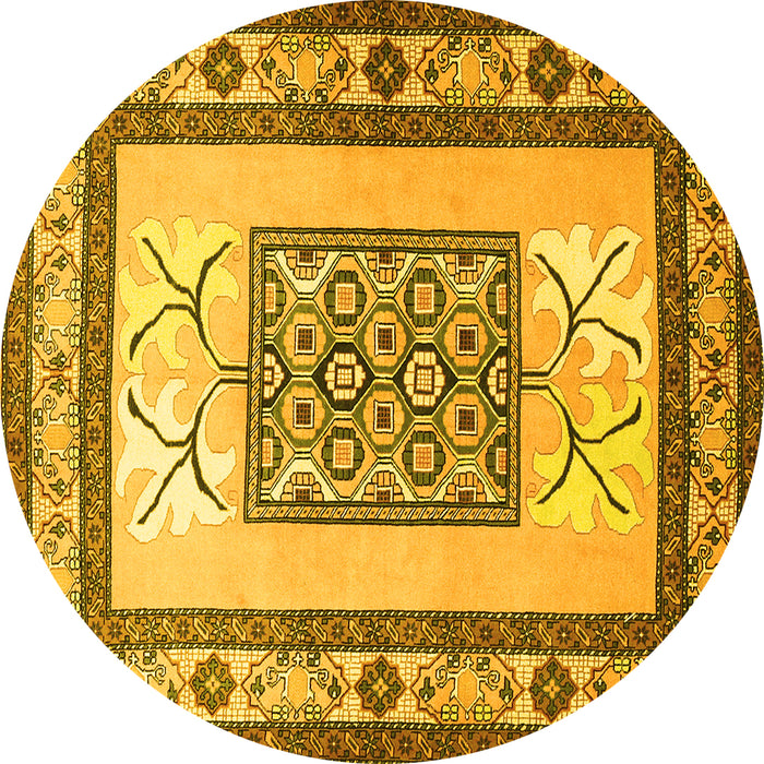 Round Persian Yellow Traditional Rug, tr1604yw