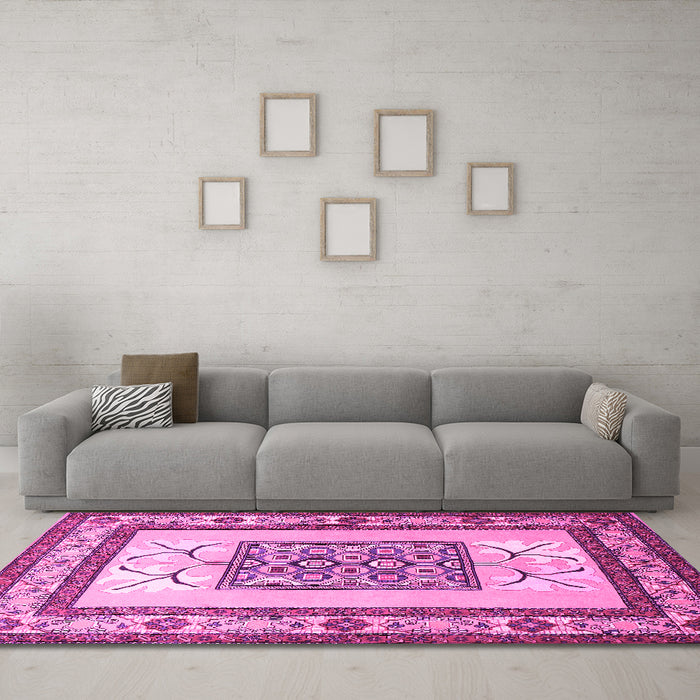 Machine Washable Persian Pink Traditional Rug in a Living Room, wshtr1604pnk