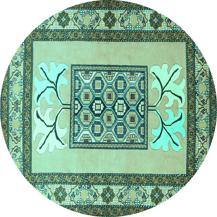 Round Persian Turquoise Traditional Rug, tr1604turq