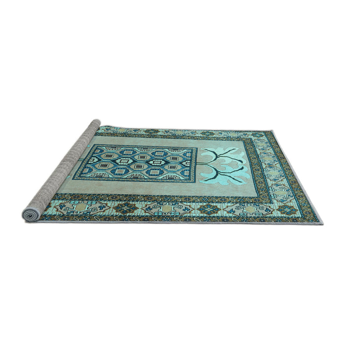 Sideview of Machine Washable Persian Light Blue Traditional Rug, wshtr1604lblu