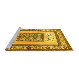 Sideview of Machine Washable Persian Yellow Traditional Rug, wshtr1604yw