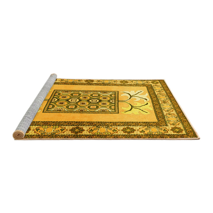 Sideview of Machine Washable Persian Yellow Traditional Rug, wshtr1604yw