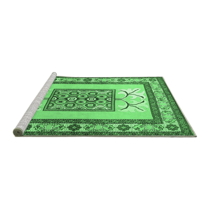Sideview of Machine Washable Persian Emerald Green Traditional Area Rugs, wshtr1604emgrn