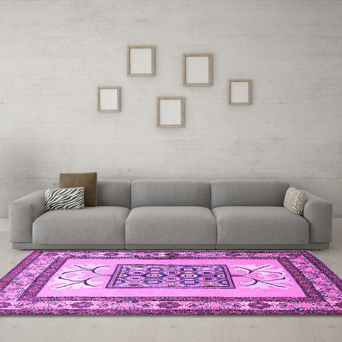 Machine Washable Persian Purple Traditional Area Rugs in a Living Room, wshtr1604pur