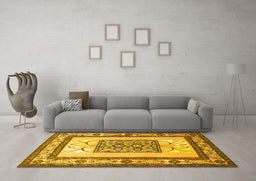 Machine Washable Persian Yellow Traditional Rug in a Living Room, wshtr1604yw