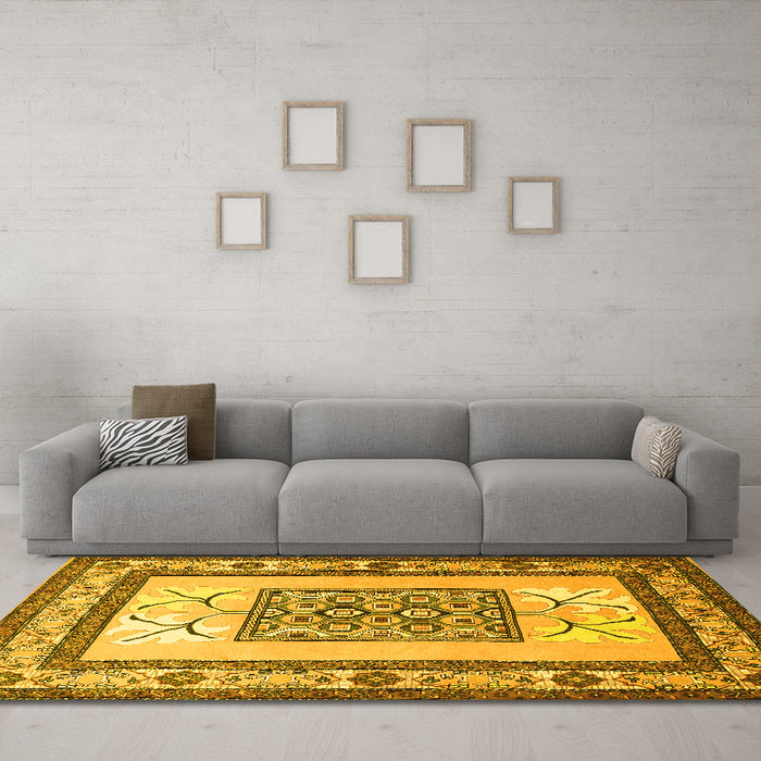 Machine Washable Persian Yellow Traditional Rug in a Living Room, wshtr1604yw