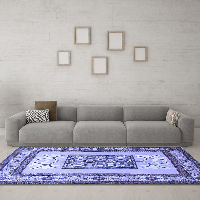 Machine Washable Persian Blue Traditional Rug in a Living Room, wshtr1604blu