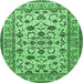 Round Machine Washable Persian Emerald Green Traditional Area Rugs, wshtr1605emgrn