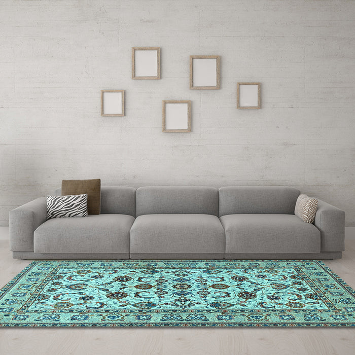 Machine Washable Persian Light Blue Traditional Rug in a Living Room, wshtr1605lblu