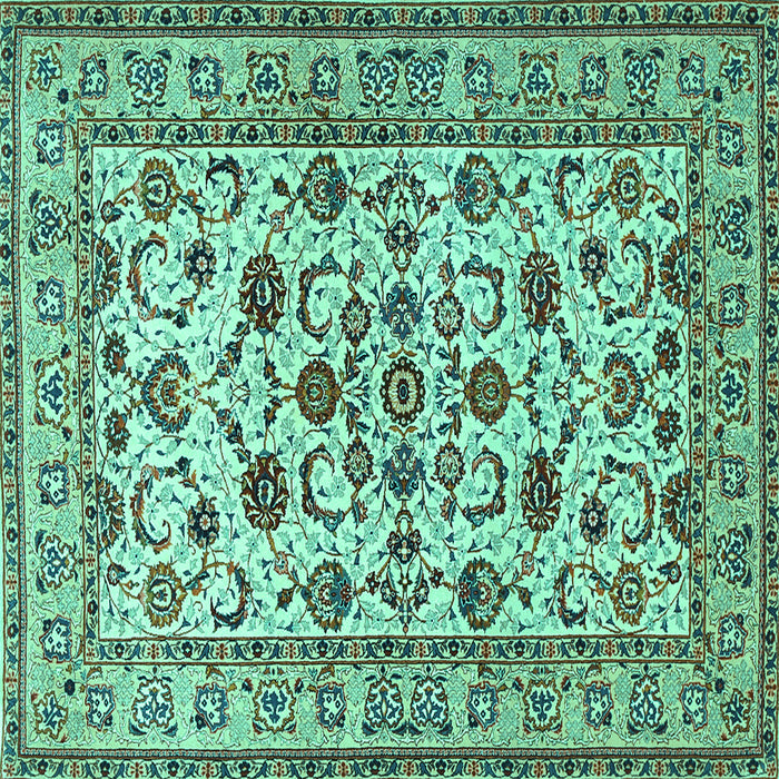 Square Machine Washable Persian Turquoise Traditional Area Rugs, wshtr1605turq