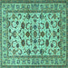 Square Machine Washable Persian Turquoise Traditional Area Rugs, wshtr1605turq