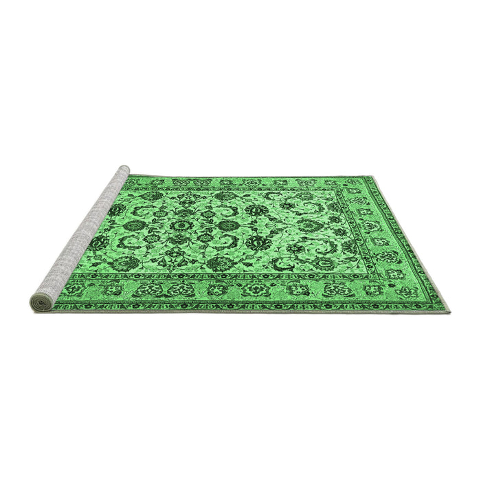 Sideview of Machine Washable Persian Emerald Green Traditional Area Rugs, wshtr1605emgrn